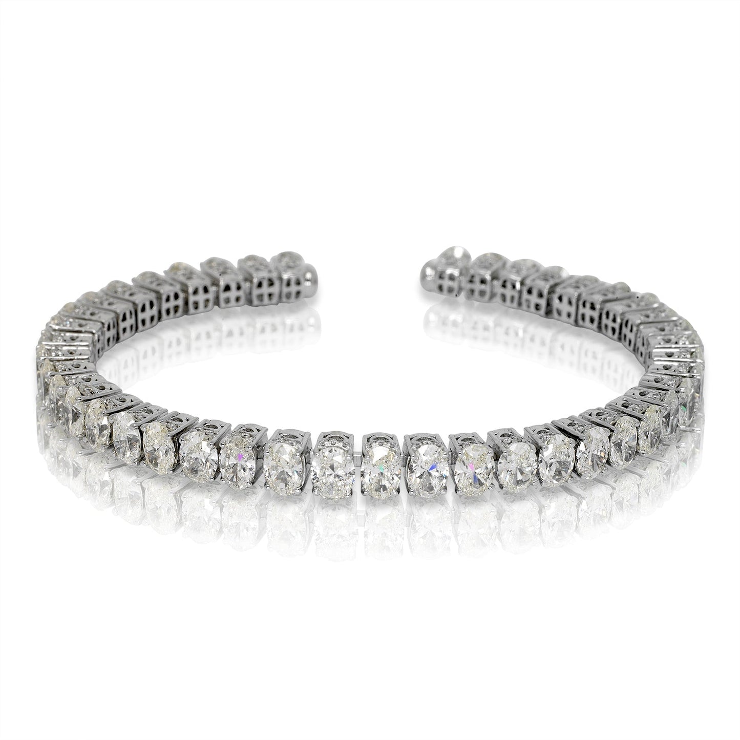 Inline Diamond Tennis Bracelet 17 Carat Oval Cut  in 18K White Gold