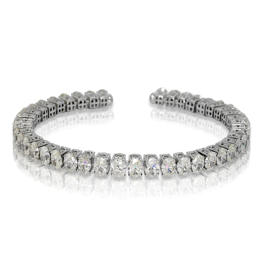 Inline Diamond Tennis Bracelet 17 Carat Oval Cut  in 18K White Gold