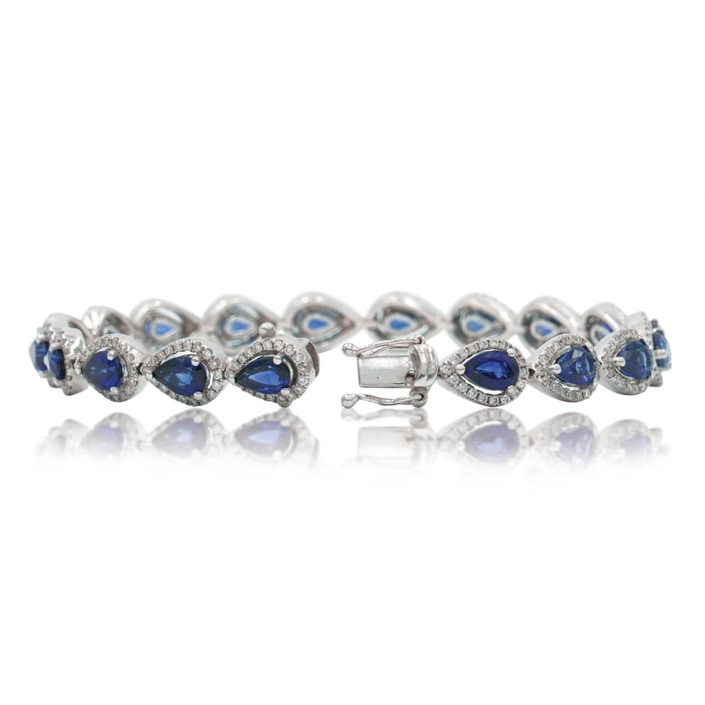 18K White Gold Pear Cut Sapphire & Diamond Bracelet Back