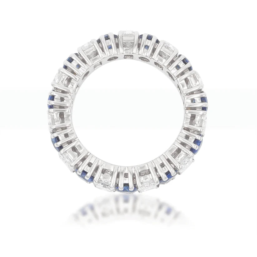 Emerald Cut Diamond & Oval Cut Sapphire Eternity Ring Side