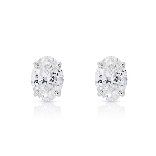 4 Carat Oval Cut Lab Grown Diamond Stud Earrings Front