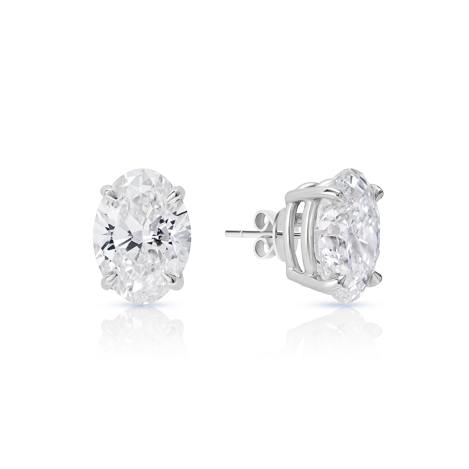 4 Carat Oval Cut Lab Grown Diamond Stud Earrings Front and Side