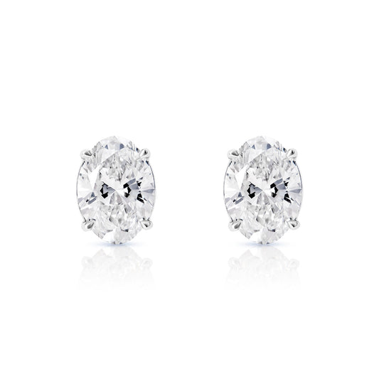 7 Carat Oval Cut Lab Grown Diamond Stud Earrings Front