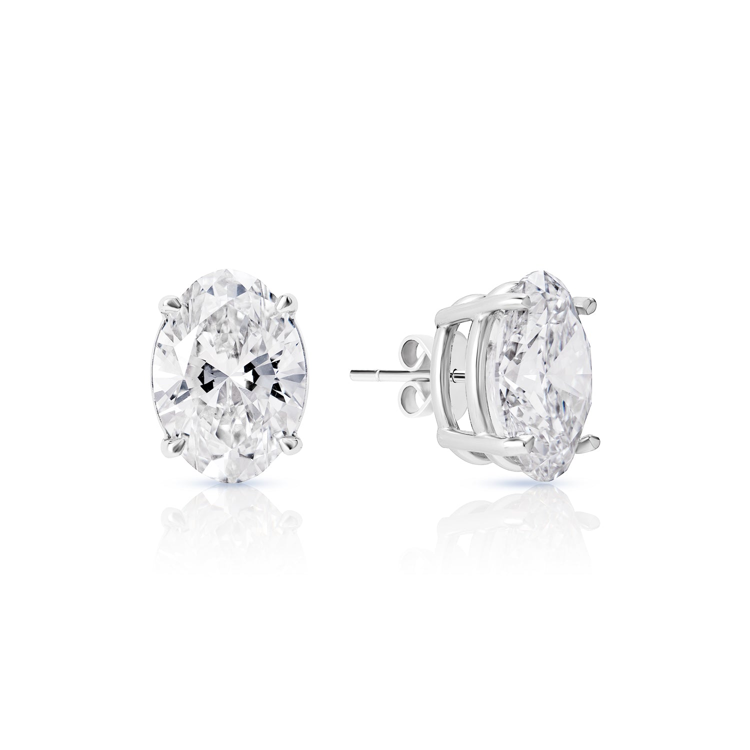 7 Carat Oval Cut Lab Grown Diamond Stud Earrings Front and Side