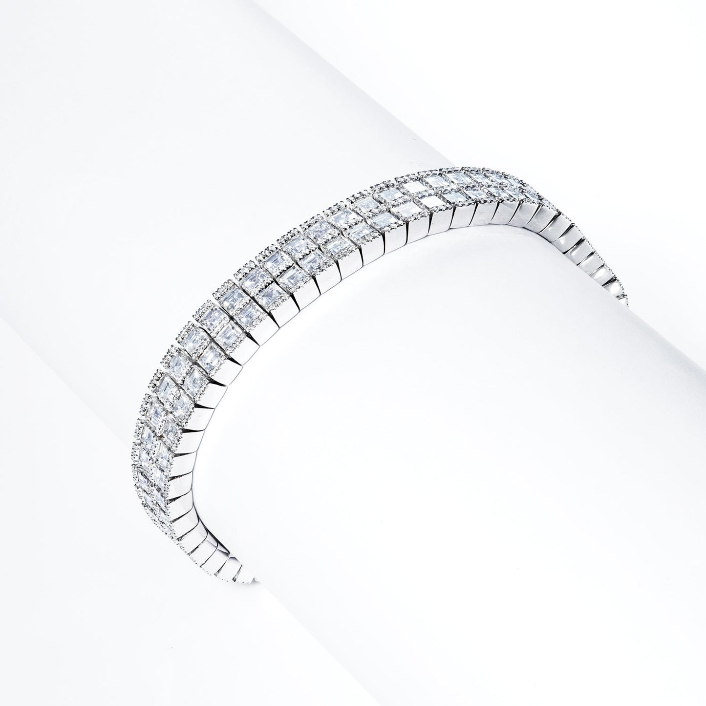 Diamond Tennis Bracelet 19 Carats Combine Mix Shape Double Row in 18k White Gold