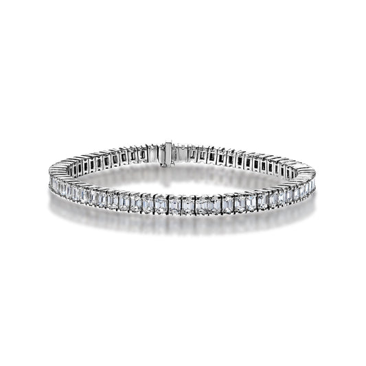 Single Row Diamond Tennis Bracelet 10 Carat Emerald Cut in 18 Karat White Gold