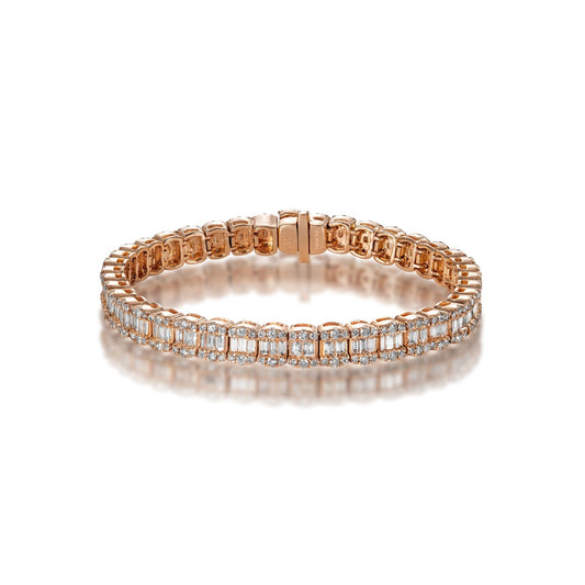 Single Row Diamond Tennis Bracelet 6 Carat Combine Mix Shape in 14k Rose Gold for Women