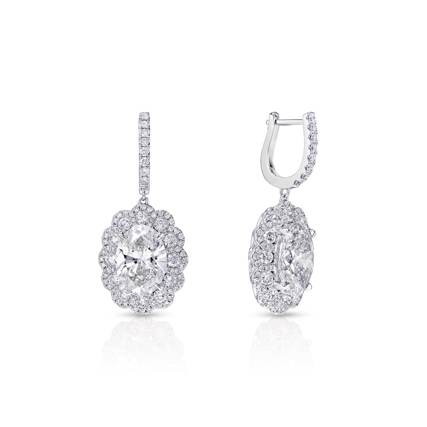 11 Carat Oval Cut Lab-Grown Diamond Hanging Earrings Front and Side