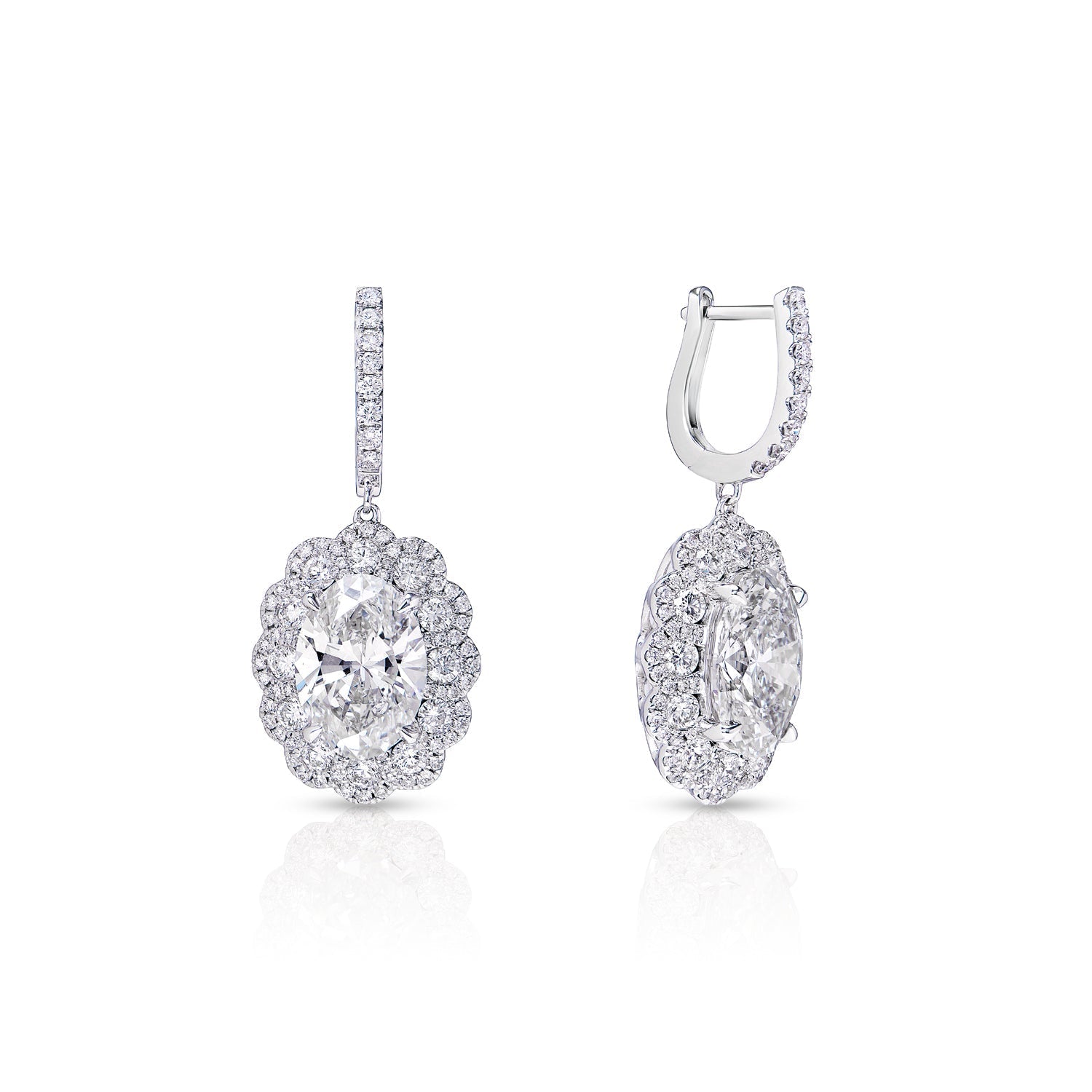 11 Carat Oval Cut Lab-Grown Diamond Hanging Earrings Front and Side