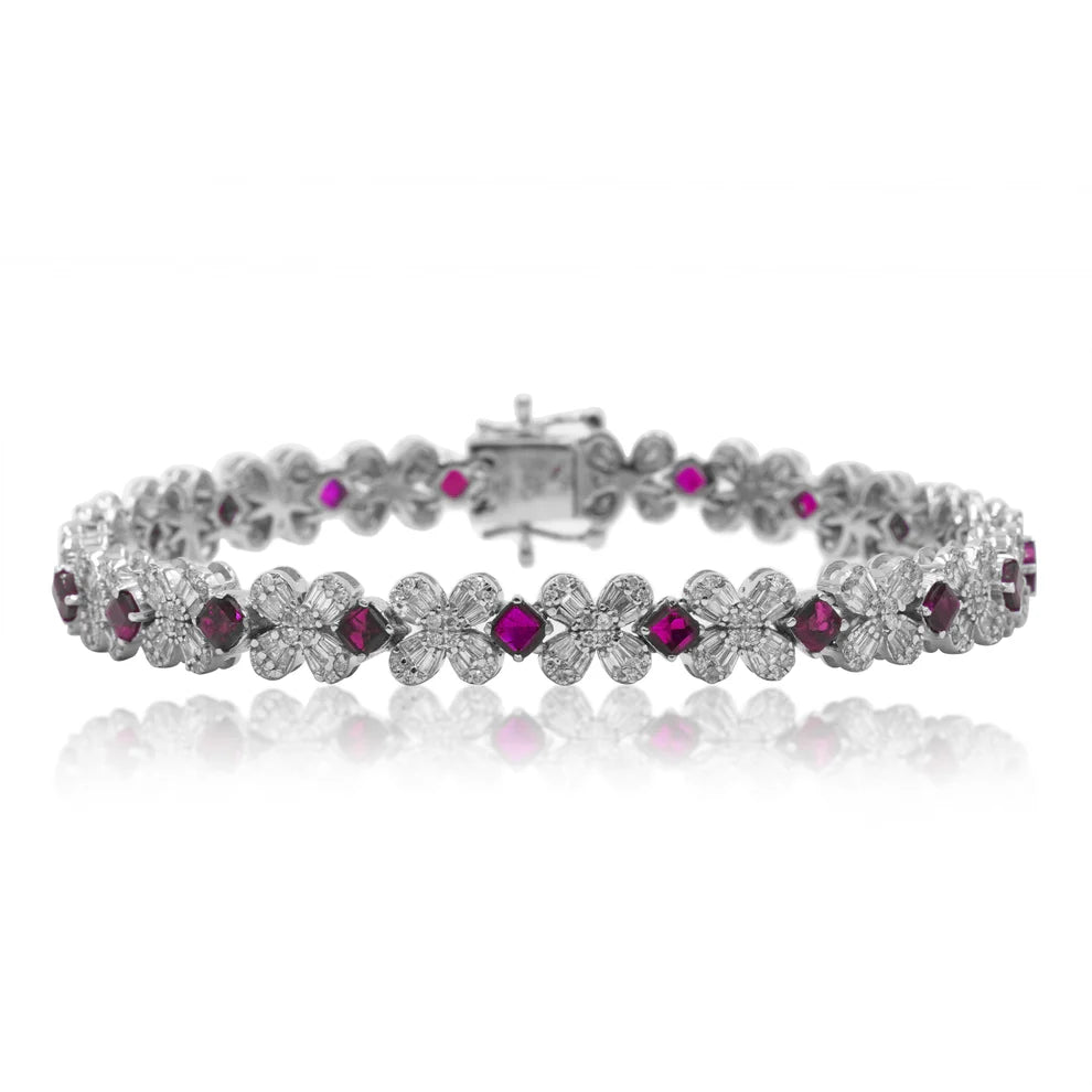  Asscher Cut Ruby & Diamond Bracelet Front