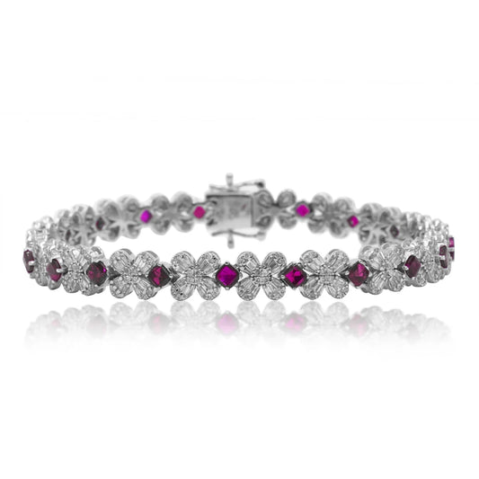  Asscher Cut Ruby & Diamond Bracelet Front