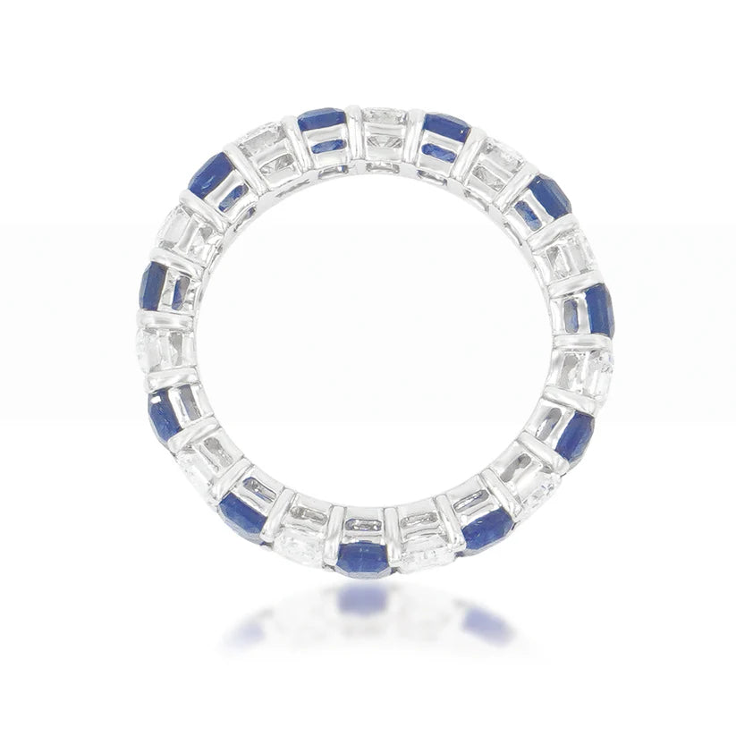 14K White Gold Emerald Cut Diamond & Sapphire Eternity Ring Side