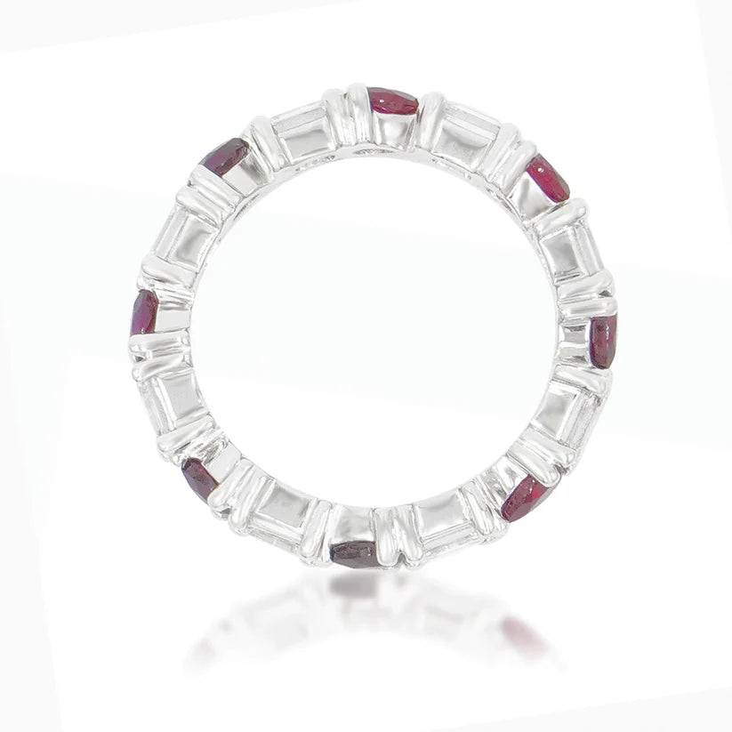 Emerald Cut Diamond & Pear Cut Ruby Eternity Ring Side