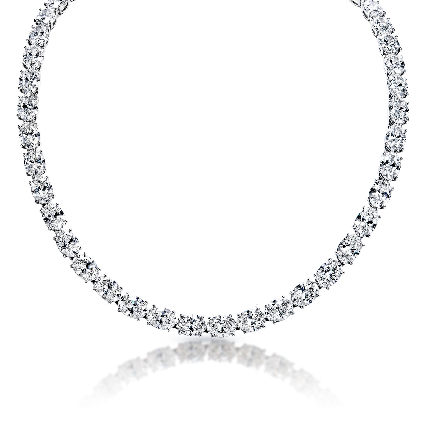 179 Carats Large Oval Cut Lab-Grown Diamond Tennis Necklace Front