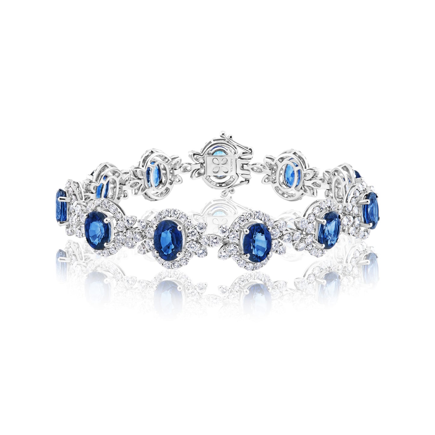 25 Carats Oval Cut J'adore Blue Sapphire & Diamond Bracelet Front