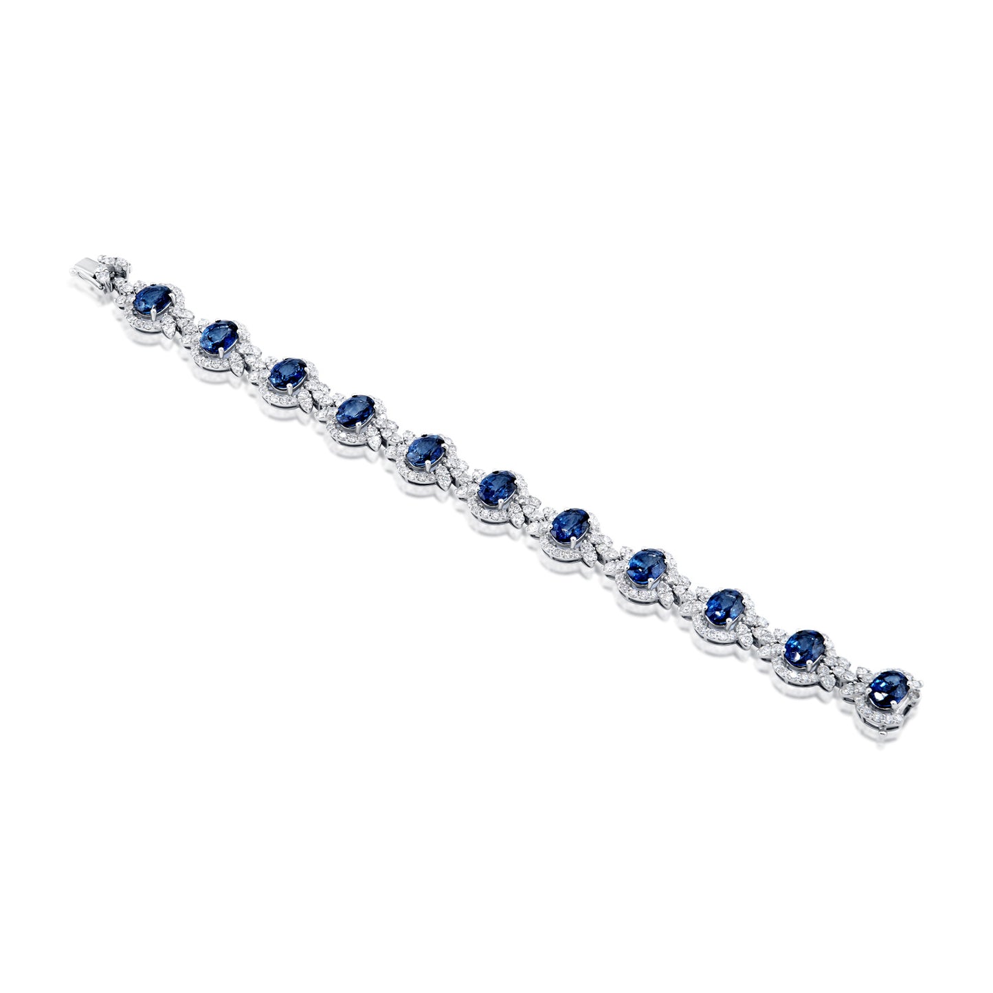 25 Carats Oval Cut J'adore Blue Sapphire & Diamond Bracelet