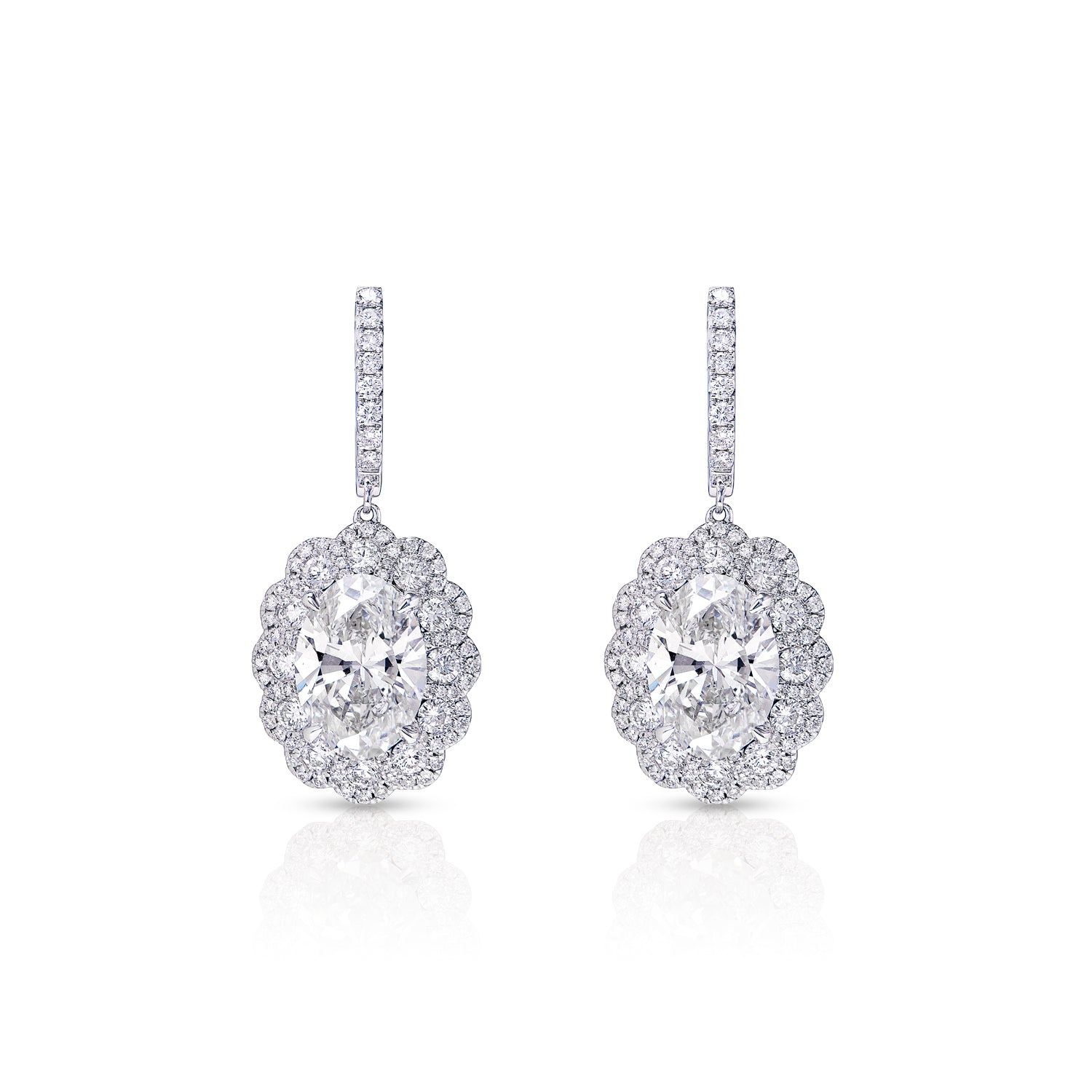 11 Carat Oval Cut Lab-Grown Diamond Hanging Earrings Front