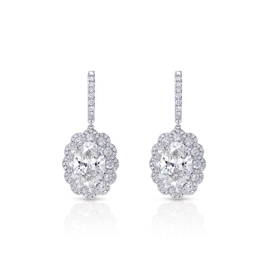 11 Carat Oval Cut Lab-Grown Diamond Hanging Earrings Front