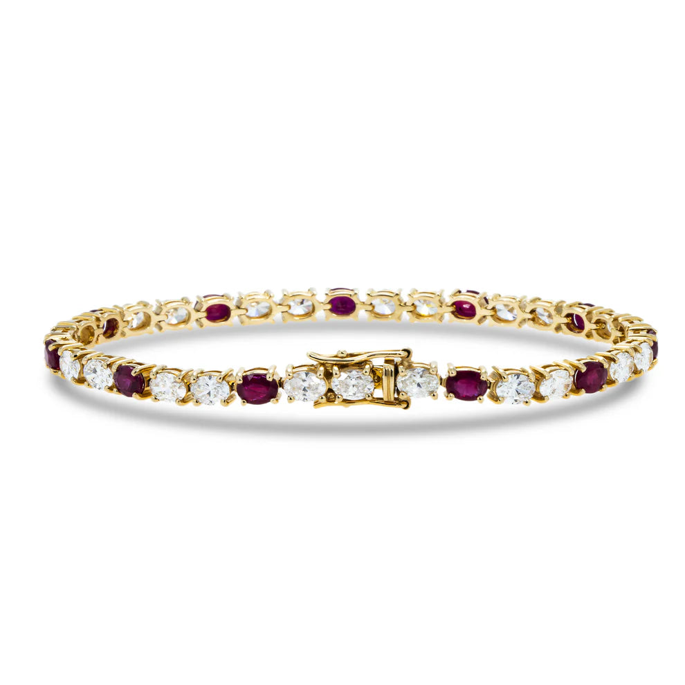 18K Yellow Gold Oval Cut Ruby & Diamond Tennis Bracelet Back