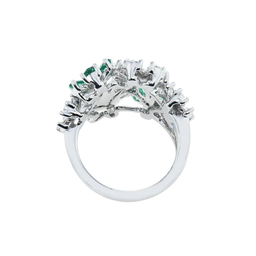 14K White Gold Pear Cut Emerald & Diamond Spring Flower Ring Back