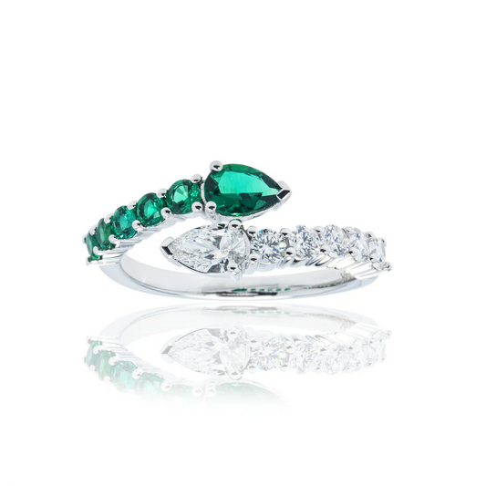 14K White Gold Emerald & Diamond Snake Wrap Ring 1.20ctw