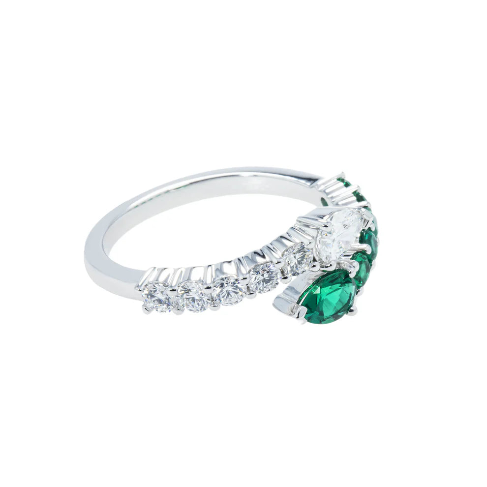 14K White Gold Emerald & Diamond Snake Wrap Ring 1.20ctw