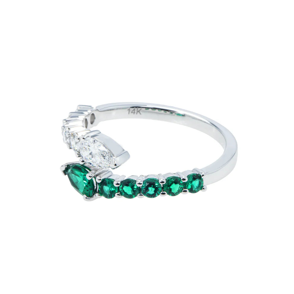 14K White Gold Emerald & Diamond Snake Wrap Ring 1.20ctw