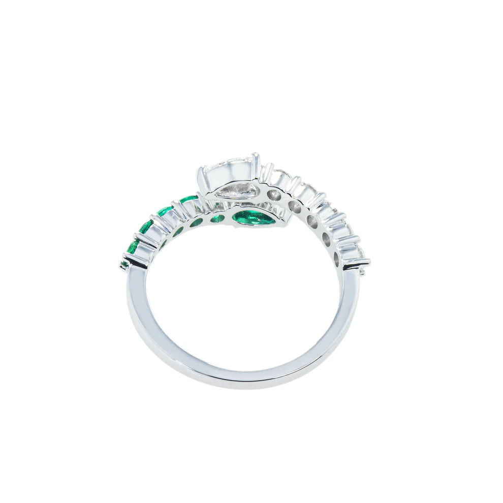 14K White Gold Emerald & Diamond Snake Wrap Ring 1.20ctw