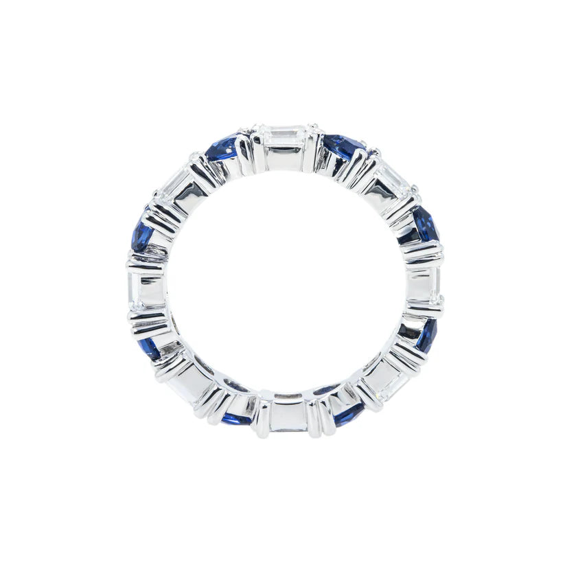 14K White Gold Emerald Cut Diamond & Pear Cut Sapphire Eternity Ring 3.03ctw