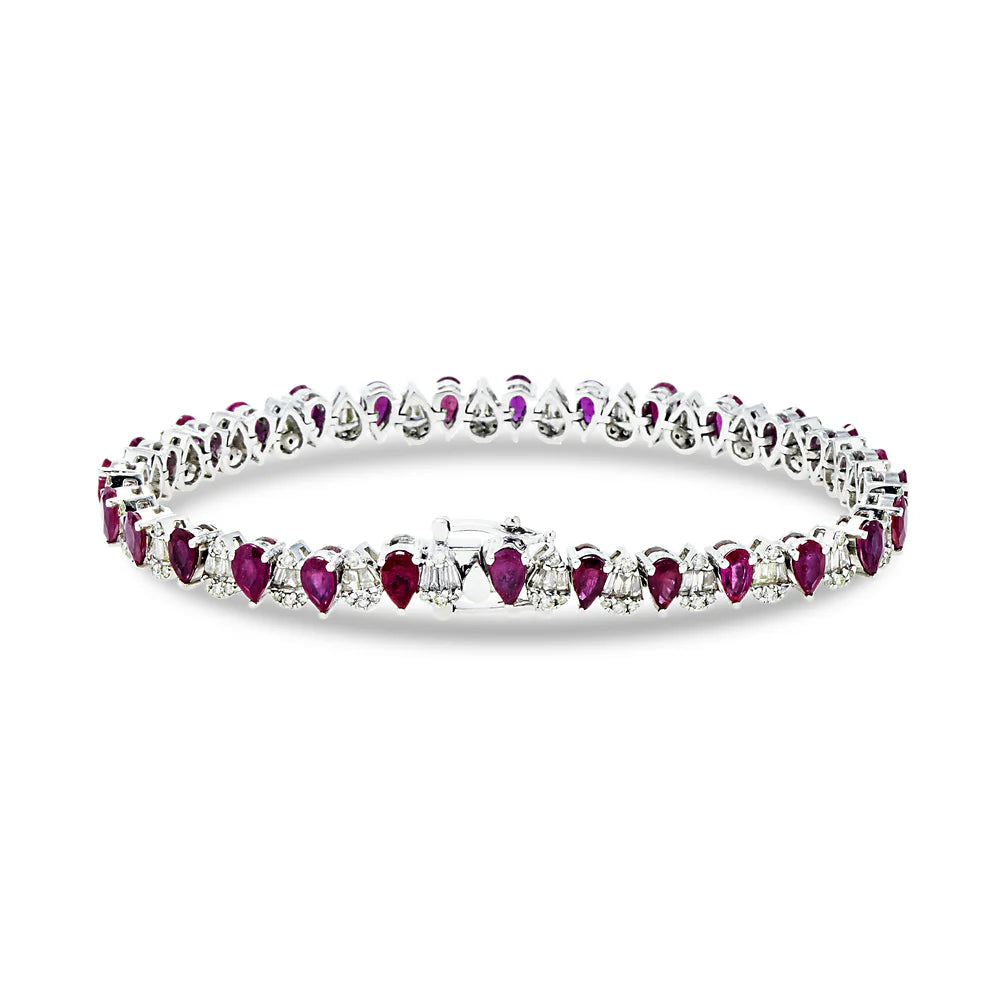 14K White Gold Pear Cut Ruby & Diamond Tennis Bracelet back