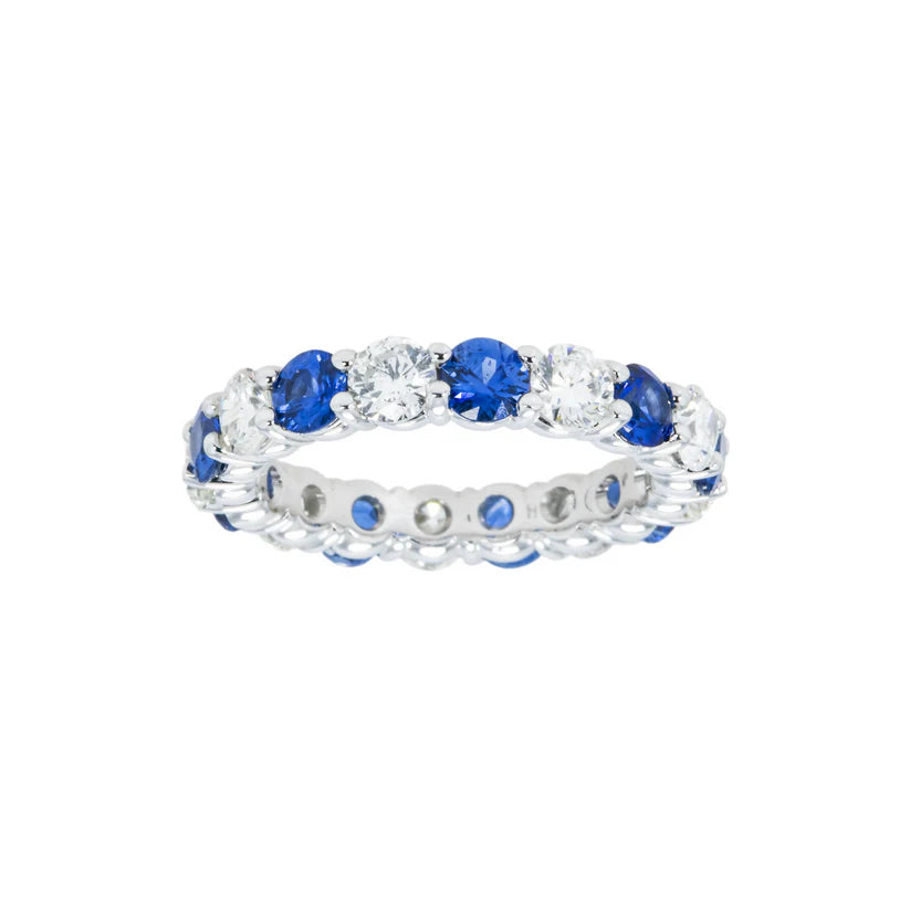 14K White Gold Round Sapphire & Diamond Eternity Ring Front