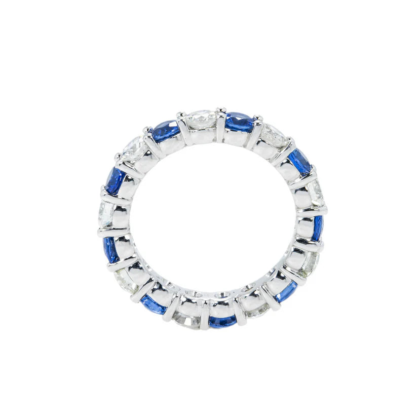 14K White Gold Round Sapphire & Diamond Eternity Ring SIde