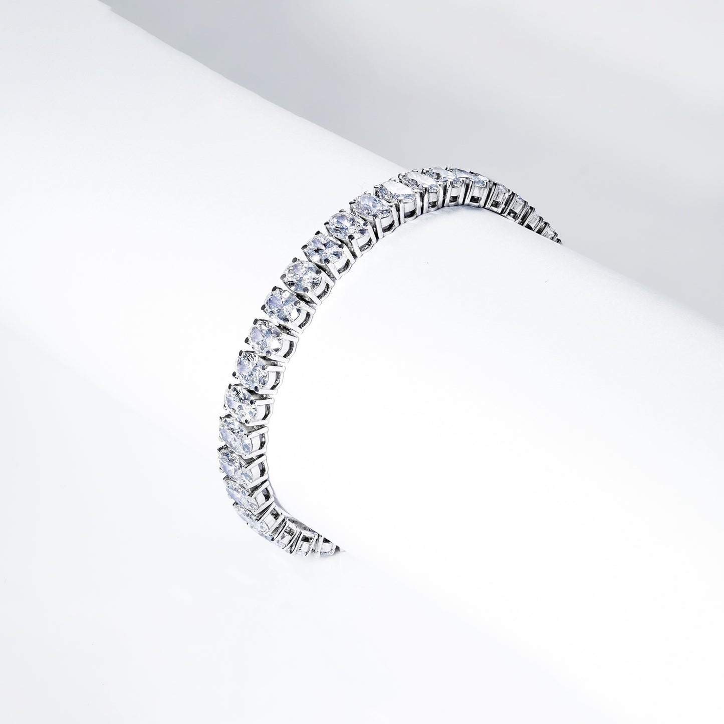 21 Carat Oval Cut Single Row Lab Grown Diamond Tennis Bracelet Side