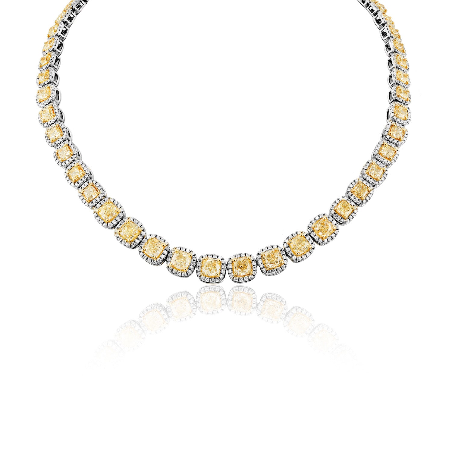 50 Carat Cushion Yellow Diamond Tennis Necklace