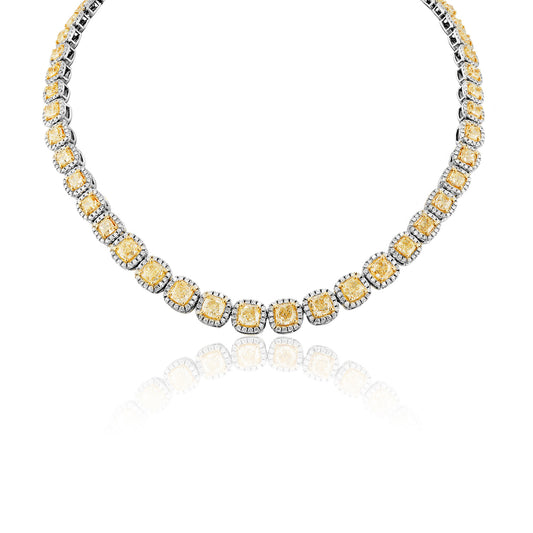 50 Carat Cushion Yellow Diamond Tennis Necklace