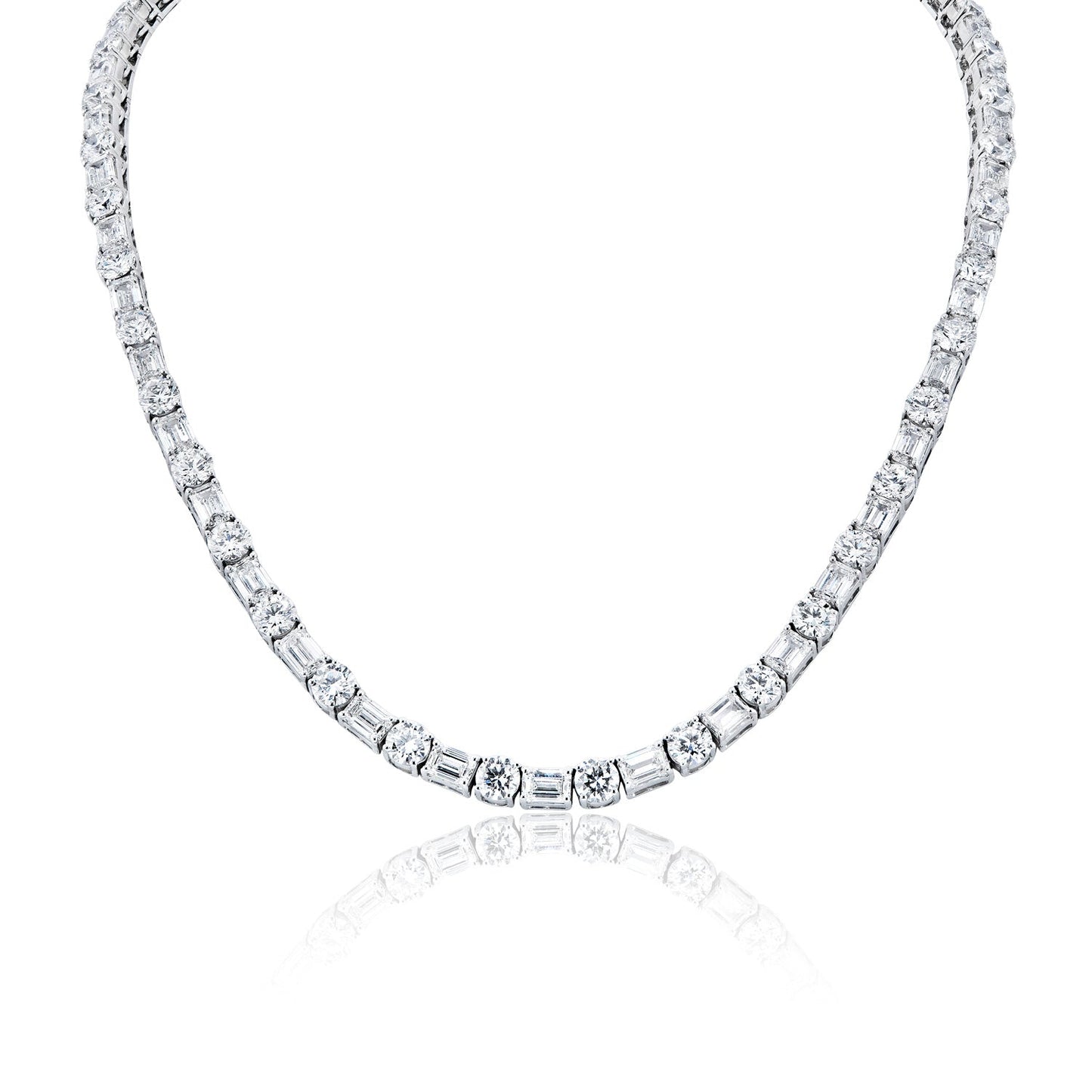 85 Carat Round and Emerald Cut Lab Grown Diamond Tennis Necklac