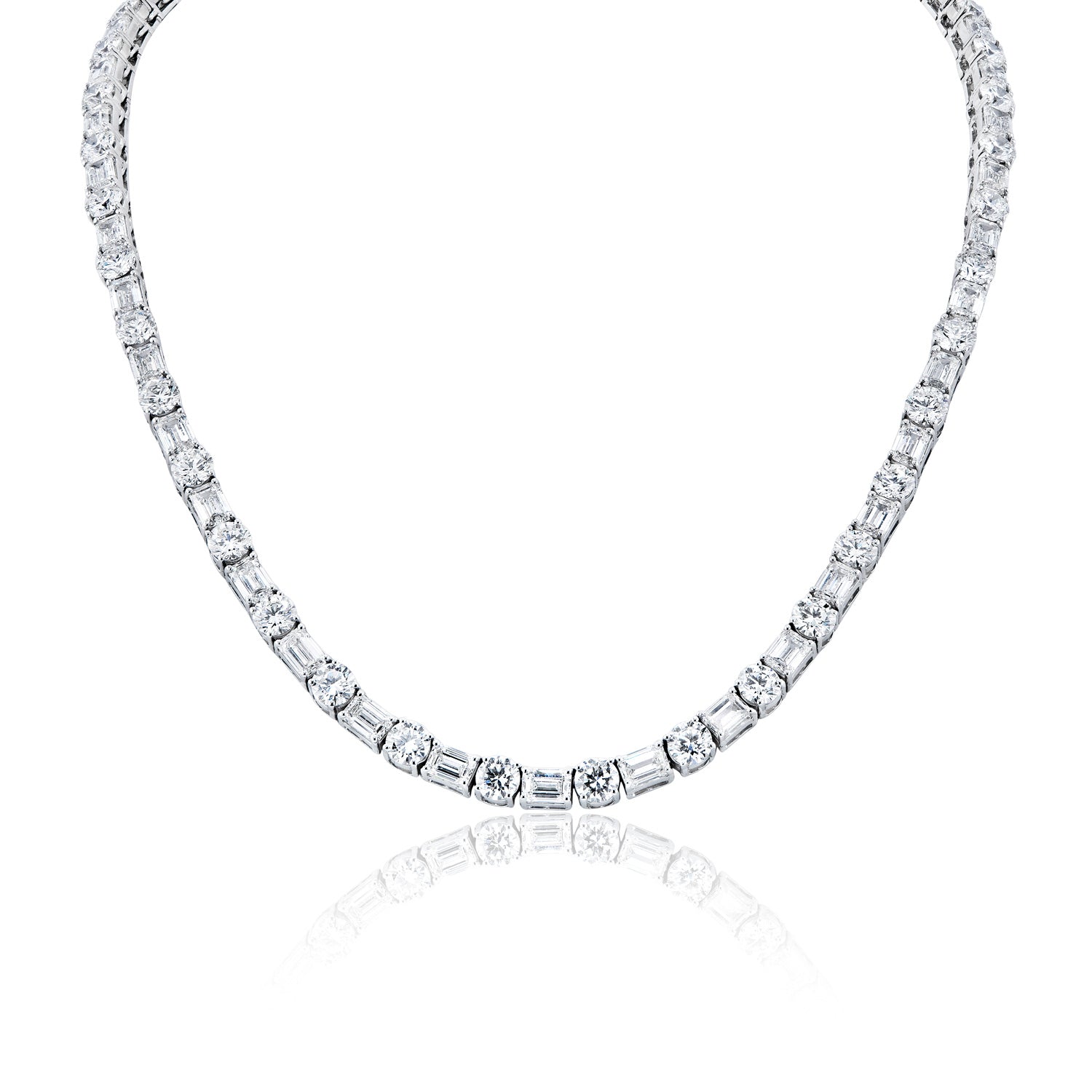 85 Carat Round and Emerald Cut Lab Grown Diamond Tennis Necklac