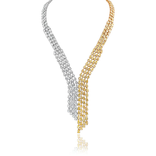 201.24 Carats Pear Shape Diamond Necklace in 18k White & Yellow Gold