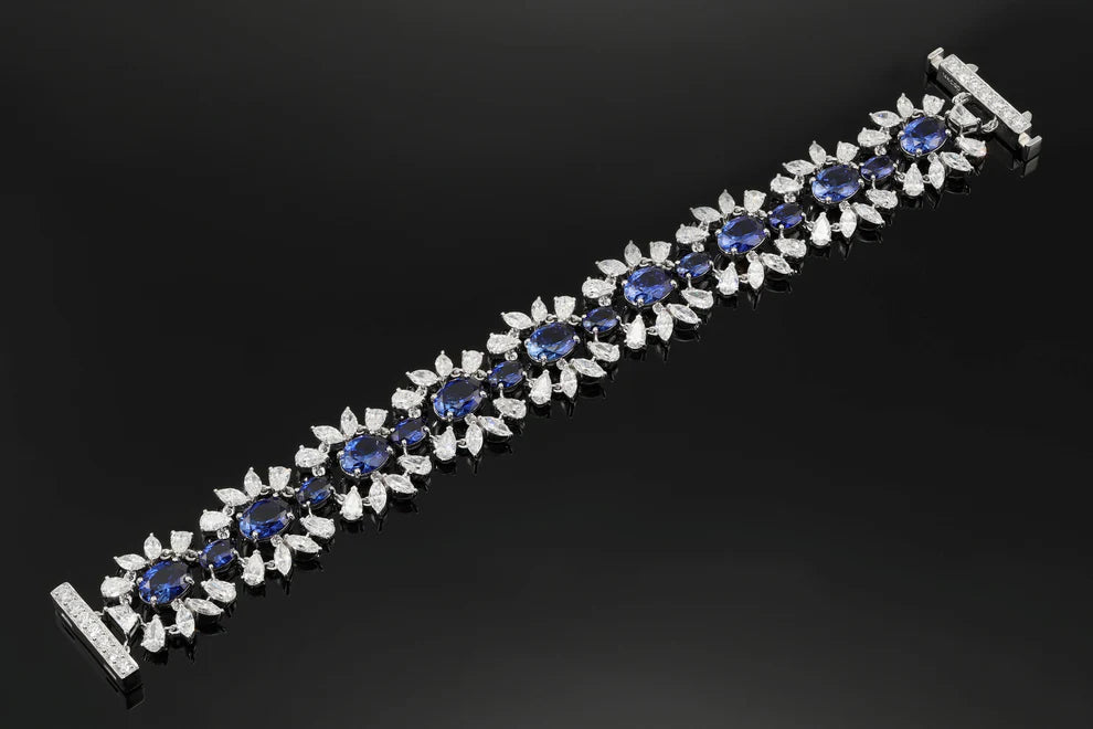 14K White Gold Sapphire & Diamond Bracelet 28.41ctw Length