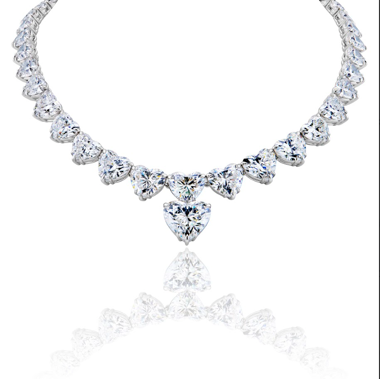 102.70 Carats Heart Shape Lab-Grown Diamond Necklace in 18k White Gold