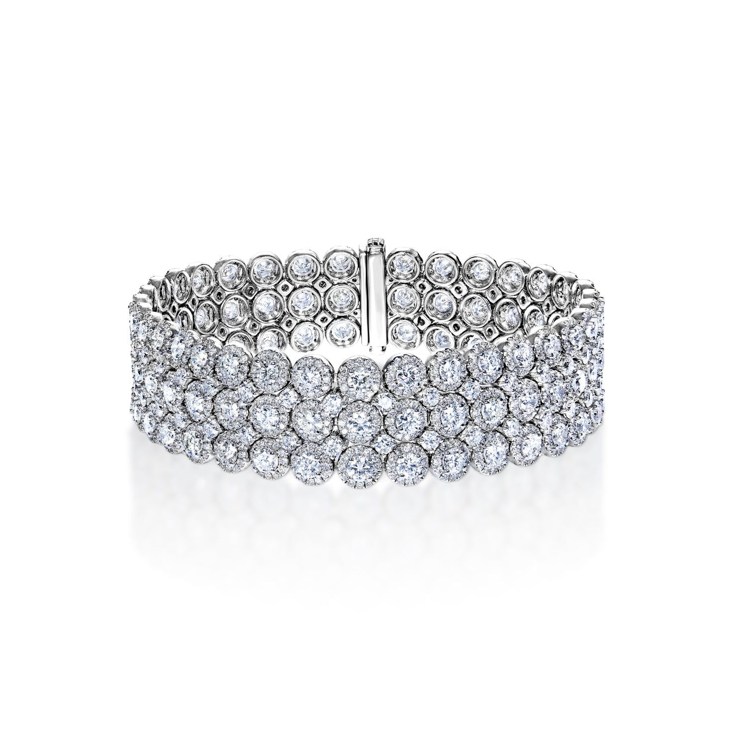 16 Carat Round Brilliant Cut Diamonds 3 Row Bracelet in 18k White Gold