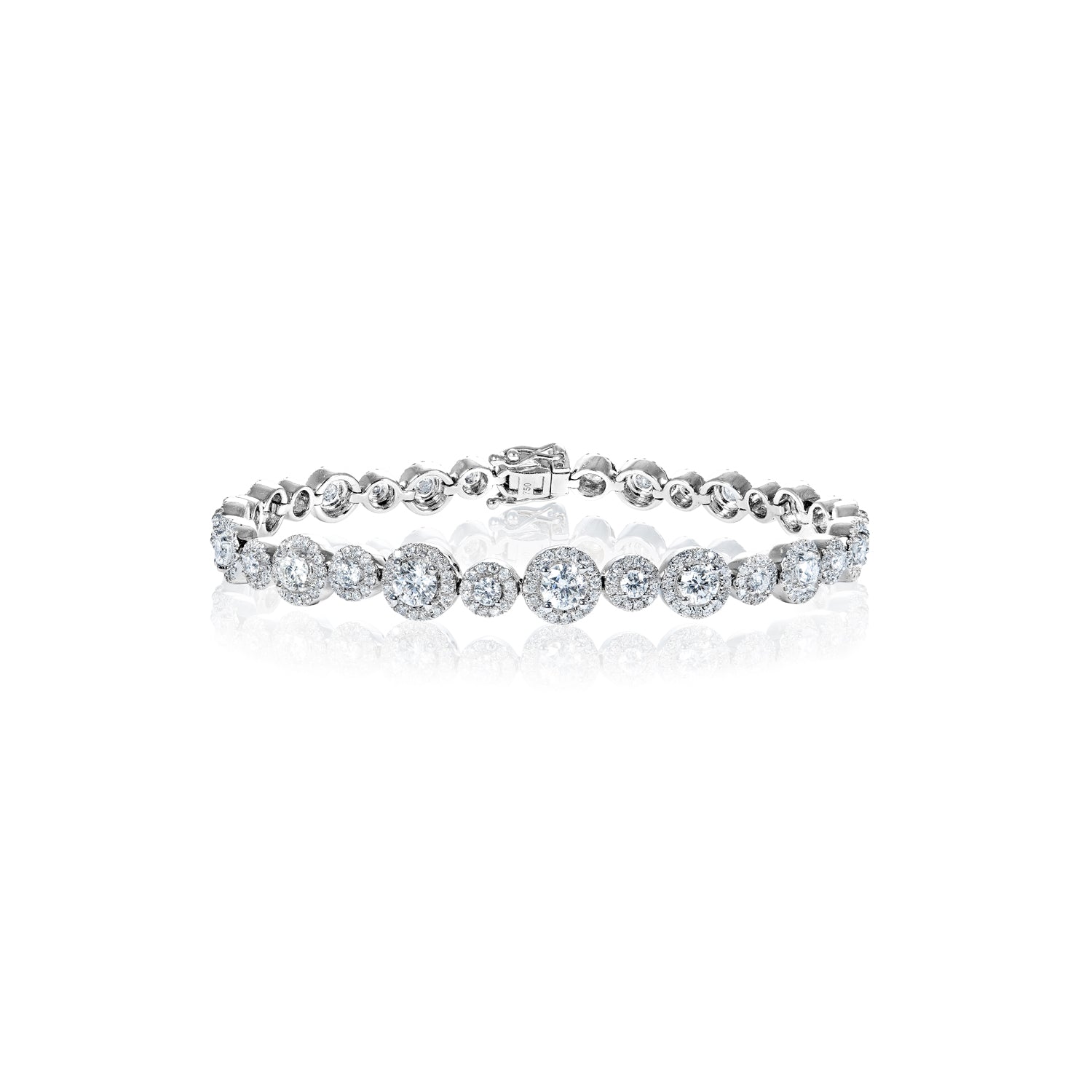 4 Carats Round Brilliant Cut Single Row Diamond Bracelet in 18k White Gold Front