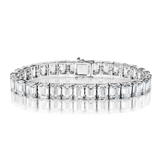 46 Carat Emerald Cut Lab-Grown Diamond Tennis Bracelet Front View