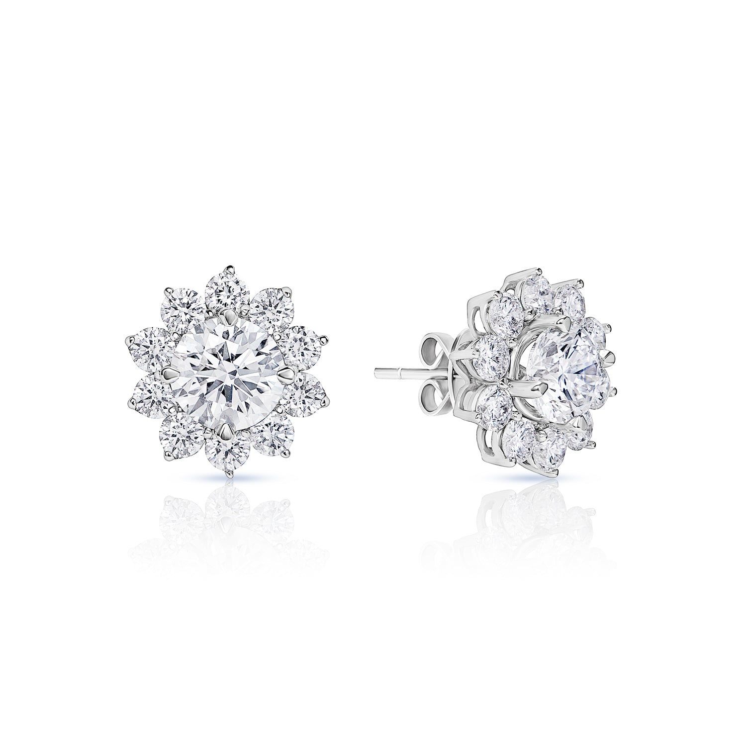 3 Carat Round Brilliant Lab Grown Diamond Stud Earrings Front and Side