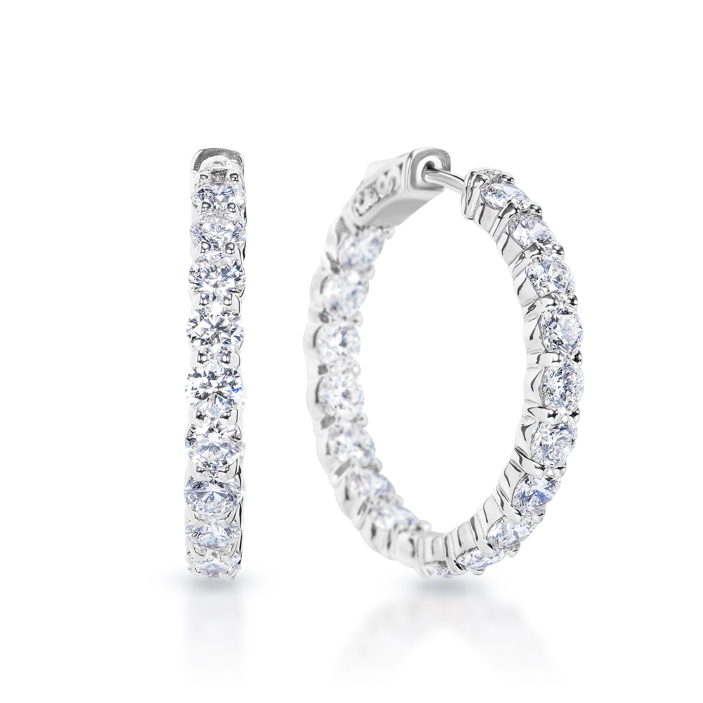 1 inch 9 Ct Round Lab Diamond Hoops Front and Side