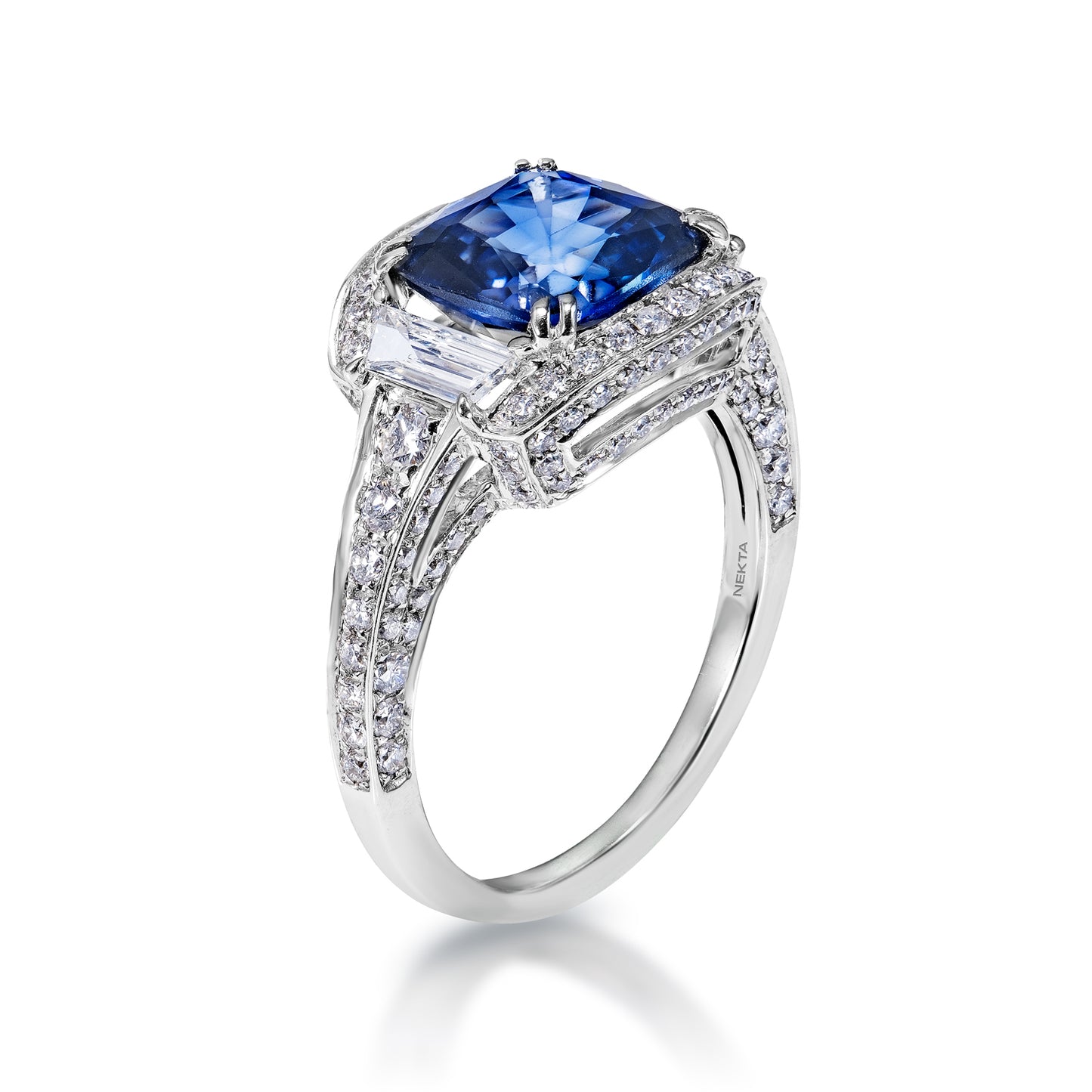 4 Carat Vintage Inspired with Step Cut Blue Sapphire Ring Side