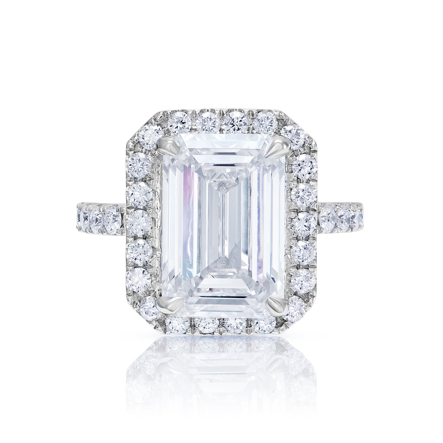 6 Carat Emerald Cut Lab Grown Diamond Engagement Ring Halo