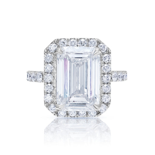 6 Carat Emerald Cut Lab Grown Diamond Engagement Ring Halo