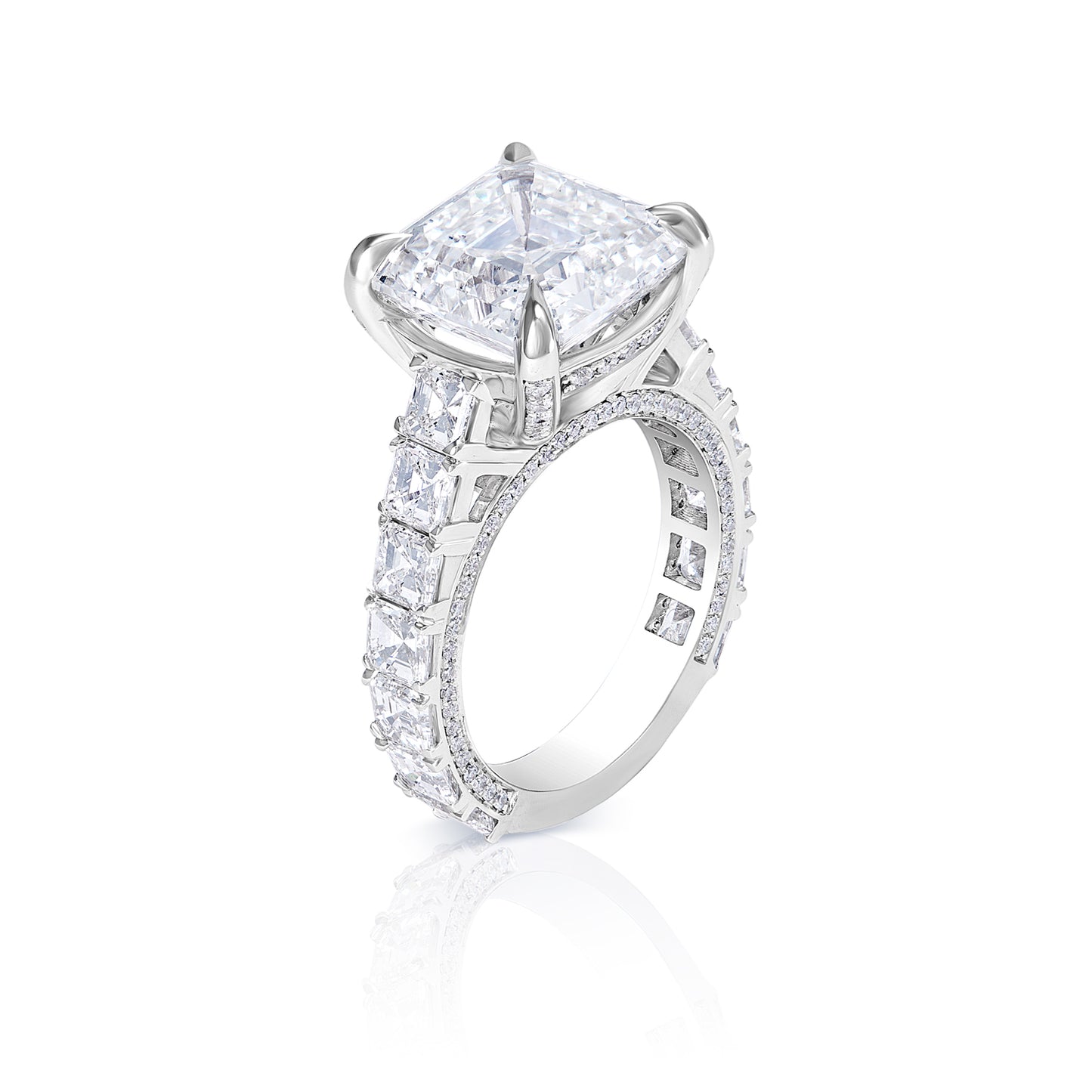 11 Carats Asscher Cut Lab Grown Diamond Engagement Ring. IGI Certified