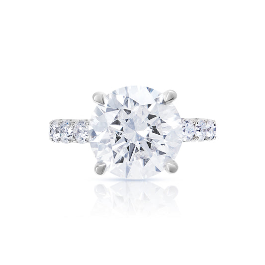 9 Carat Round Cut Lab-Grown Diamond Engagement Ring Sidestone. IGI Certified